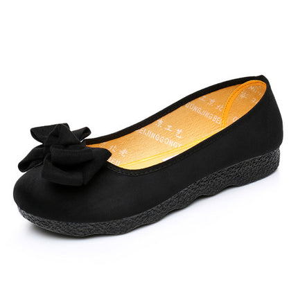 Old Beijing Cloth Shoes Women's Polyurethane Black Work Shoes Flat Bottom Lazy One-Step Pea Shoes Lightweight and Comfortable for Foot Care