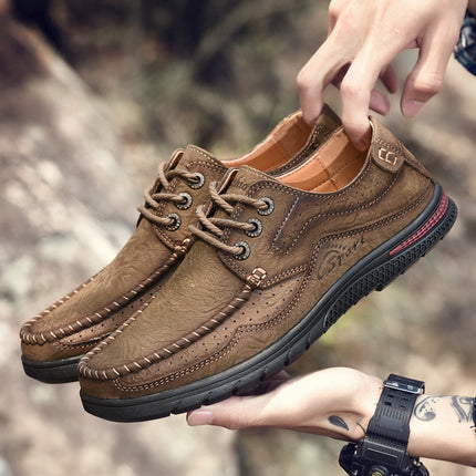 Leather Shoes Men's 2025 Spring New Genuine Leather Casual Shoes Men's Top Layer Cowhide Low-Top Lace-Up Middle-Aged and Elderly Dad Shoes