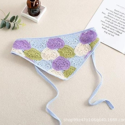 Hot Girl Internet Celebrant Photo Flower French Style Triangle Scarf Headscarf Women's Cute Knitted Hair Band Silk Scarf High-grade Headwear Summer