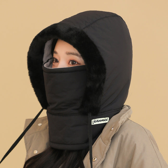 Winter Hat Warm Lei Feng Hat for Men and Women with Ear Protection, Fleece-Lined, Thickened, Cold-Proof Mask, Neck Gaiter Integrated Hat, Cycling Hat