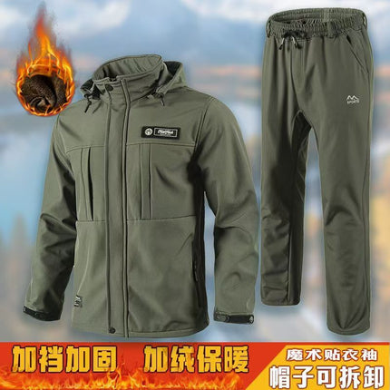 Autumn and Winter Velvet Waterproof Jacket Outdoor Mountaineering Suit Men's Windproof Thickeneded Cold-Resistant Wear-Resistant Warm Workwear