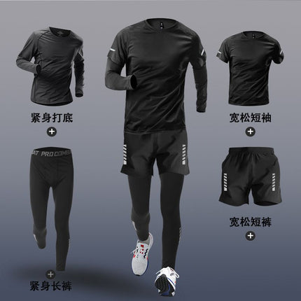 Sports suit Men's Fitness Clothes Summer Tights Thin Ice Silk Quick-drying Short-sleeved Running Shorts Casual Morning Running Clothes