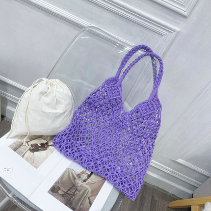 Cross-border new straw shoulder Women's bag large capacity bohemian cotton rope portable hollow woven beach bag