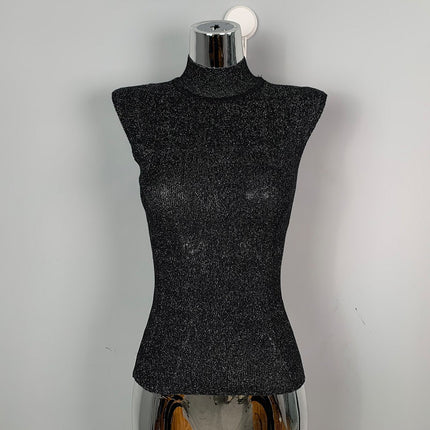 South Korea Dongdaemun Elegant Elegant Sexy Figure Half High Neck Slim-fit Slimming All-match Sleeveless Knitted Top for Women