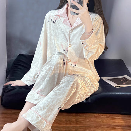 2025 New Gold Velvet Pajamas for Women in Autumn and Winter Cute Popular Ins Style High-End Warm Home Wear Set