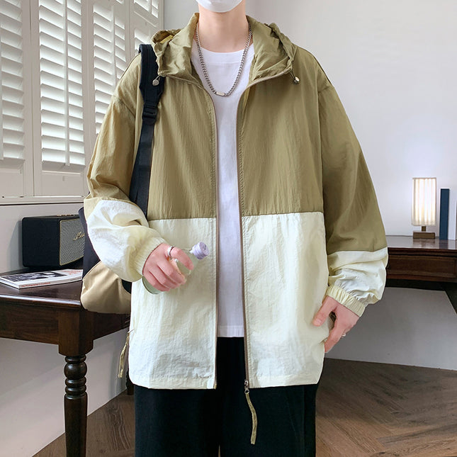Trendy Brand Contrasting Color Upf50+ Sun Protection Clothing Men's Summer Ice Silk Lightweight Jacket Youth Hong Kong Style Jacket Sun Protection Clothing