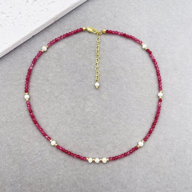 French Retro Pink Beaded Necklace for Women, Freshwater Pearl, Light Luxury, Niche, High-End Clavicle Chain, Elegant Neck Chain