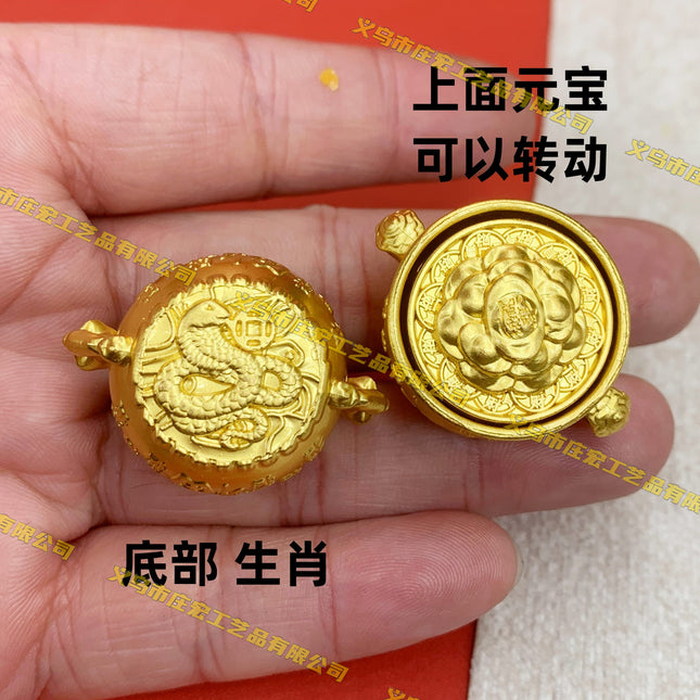 Zodiac Treasure Bowl Turn Handle Keychain Pendant Rotatable Zodiac Pendant Jewelry