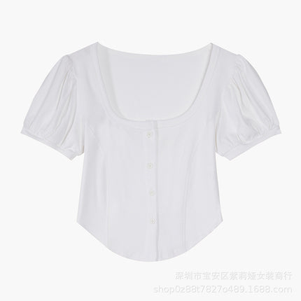 [Guangzhou upper board official map, avoid complaints of stolen map] sweet sister design short square collar short sleeve women's top tide
