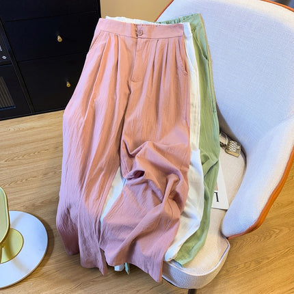 Japanese and Korean in stock linen draping casual wide-leg pants women's autumn straight pants elegant semi-elastic loose mop pants
