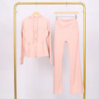 Cherry pink blossom hooded jacket and bell bottoms suit / 2/S
