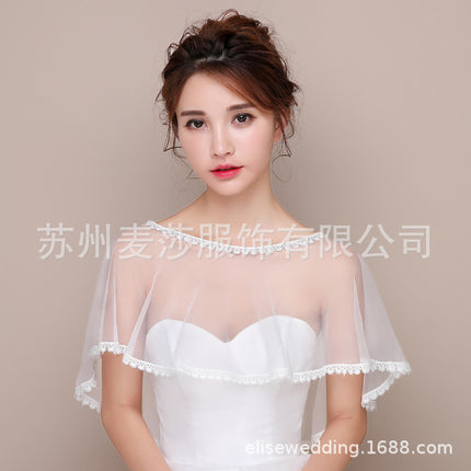 Spot Mesh Lace Shawl Women's Thin Pullover Cloak Bride Wedding Dress Wedding Shawl Ebay Amazon