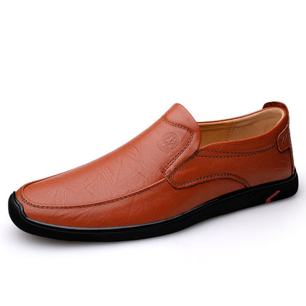 Cross-border business casual leather shoes men's slip-on flat driving shoes lazy shoes Four Seasons single shoes peas shoes cowhide men's shoes