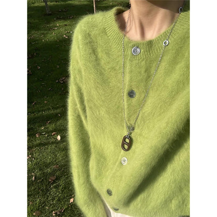Milk Hoo Hoo Soft Waxy Green Imitation Mink Cashmere Sweater Coat Women's Autumn and Winter Lazy Wind Loose Outer Wear Knitted Cardigan