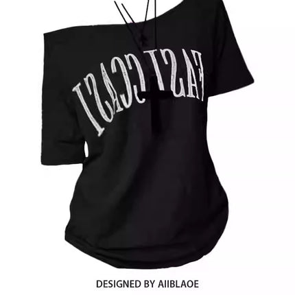 Summer Women's Tops Short-Sleeved Women's T-Shirt Clothes One-Shoulder High-End Cute Printed Short-Sleeved T-Shirt Custom Group Uniform