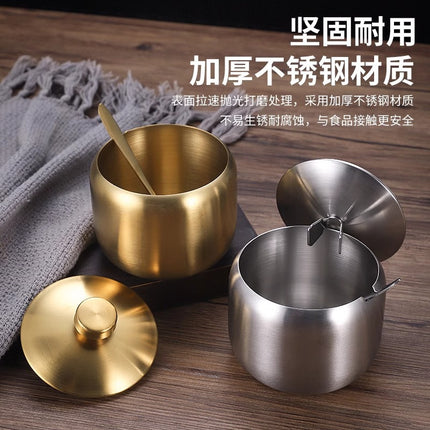 Cross-border Korean-style 304 stainless steel seasoning jar kitchen chili sauce oil salt jar with spoon seasoning box creative golden jar