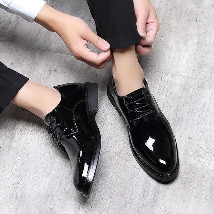 Men's Business Formal Wear Genuine Leather Black Patent Leather Shoes Men's Trendy Shoes for Work Spring and Autumn Korean Style British Pointed Toe Men's Shoes