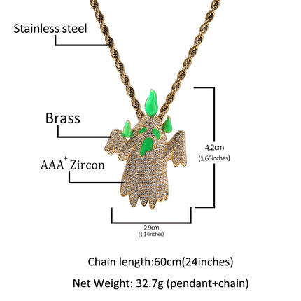 Hip-Hop Cute Colorfulful Luminous Ghost Pendant Necklace Niche Street Stylish Diamond Cartoon Sweater Chain Jewelry