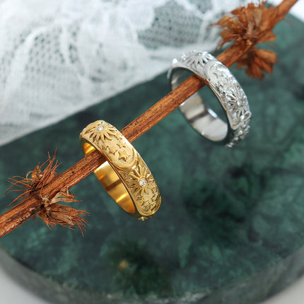 Niche Entry Luxury Zircon Embossed Star Moon Shape Shining Zircon Design Ring Titanium Steel Bracelet Girl's Jewelry