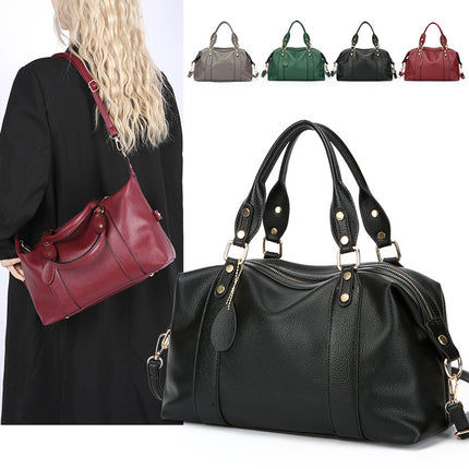 Cross-Border Foreign Trade Women's Bag Boston Bag Solid Color Simple Handbag Work Commuter Bag Single Shoulder Crossbody Tote Soft