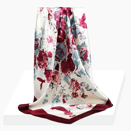 Spring and Autumn New 90 Square Scarf Printing Silk Satin Hangzhou Scarf Square Scarf Shawl Gift Factory Wholesale