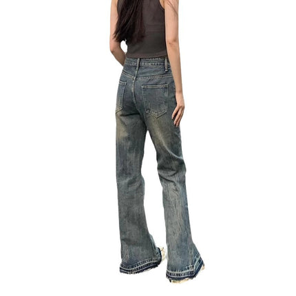 American-style Retro Micro-lar Jeans Women's Trendy All-match New High Waist Thin-looking Loose No-leg Flared Pants