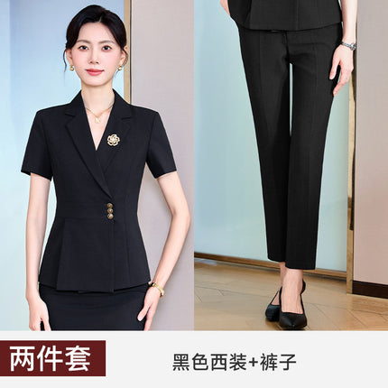 Stewardess Fan Short-sleeved Suit suit Women's Summer Thin Work Clothes Elegant High-end Beauty Salon Jewelry Store Business Wear