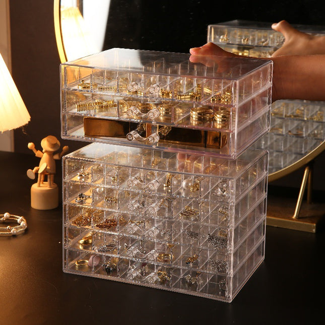 Jewelry Storage Box Large Capacity Multi-Layer Earrings Necklace Compartment Box Anti-Oxidation Drawer Acrylic Storage Box