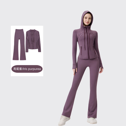 [in Stock] Ld Hooded Flared Jacket Set Top Women's Tight Elastic Fitness Sports Running Yoga Wear