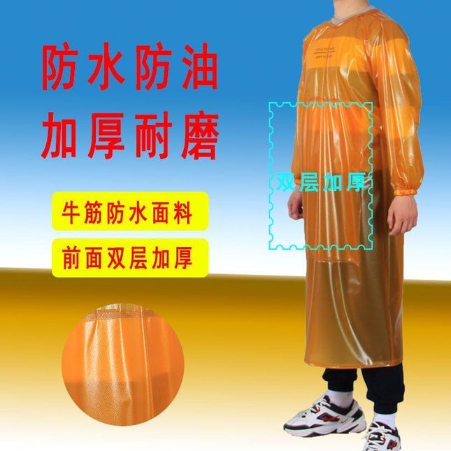 Double-layer wear-resistant beef tendon coverall oil-proof acid and alkali-resistant waterproof stone handling thickened Anti-fouling lengthened sleeve apron