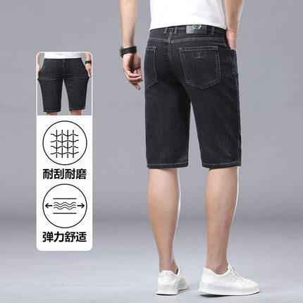 Camonqi Denim Plus-Size Men's Summer Thin Breathable Knee-Length Shorts with Washed Finish