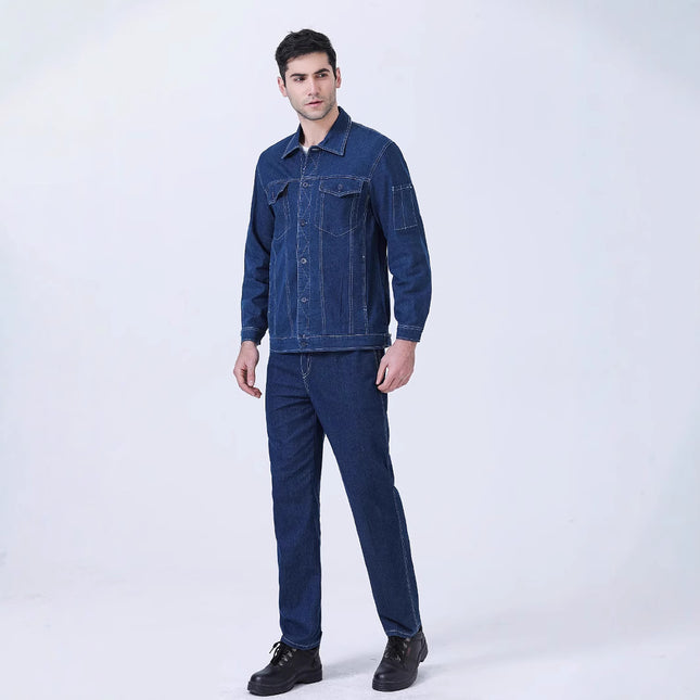 Summer Work Clothes suit Men's Thin Breathable Denim Long-sleeved Breathable Anti-scald Welder Wear-resistant Construction Site Labor Protection Tooling