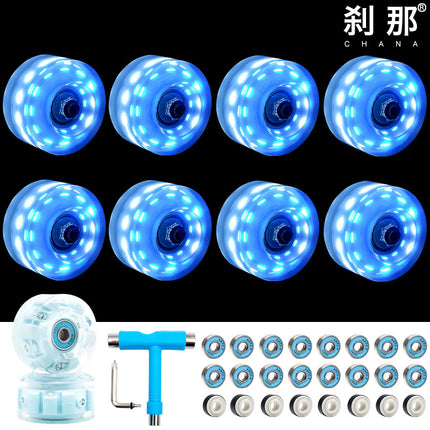 6 lights double row roller skates transparent flash wheel four-wheel roller skate universal PU light-emitting wheel indoor outdoor wheel
