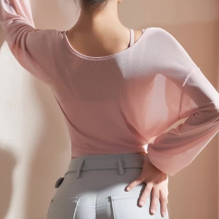 High-end Yoga Blouse Women's Tulle Breathable Sports Jacket Loose Running Fitness Top