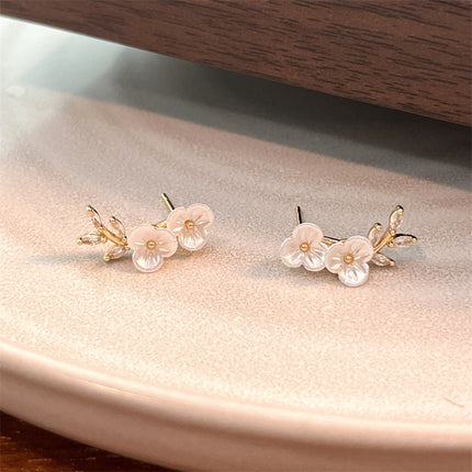 S925 Silver Needle Earrings Super Fairy Shell Camellia Earrings Accessible Luxury High-End Exquisite Flower Branches Sweet Earrings