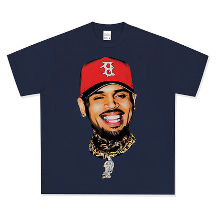 Cross-Border American Retro Chris Brown Chris Brown Printed Short-Sleeve T-Shirt Heavy Trendy Brand Versatile High Street