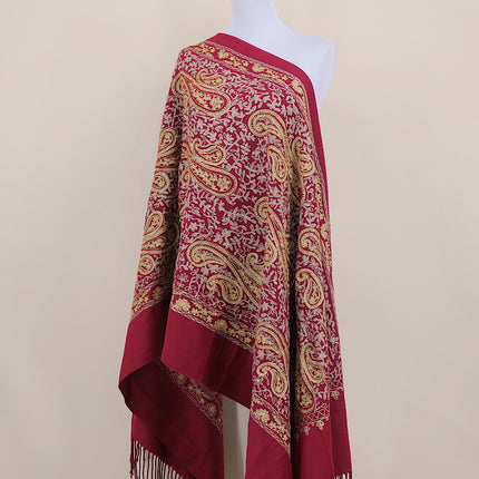 Autumn and Winter 450g Thick Gold Thread Large Cashew Embroidered Flower Scarf Ethnic Style Mother Style Imitation Cashmere Warm Shawl Cloak