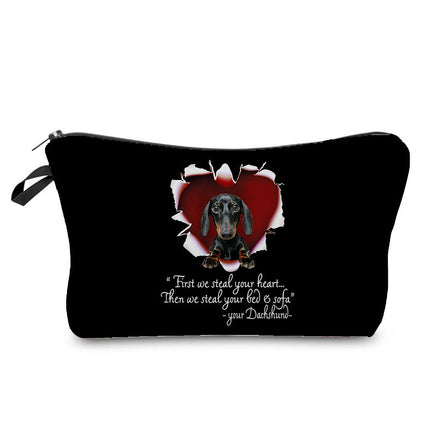 Trendy new sausage dog printed cosmetic bag cute animal cosmetics storage bag large capacity wash bag
