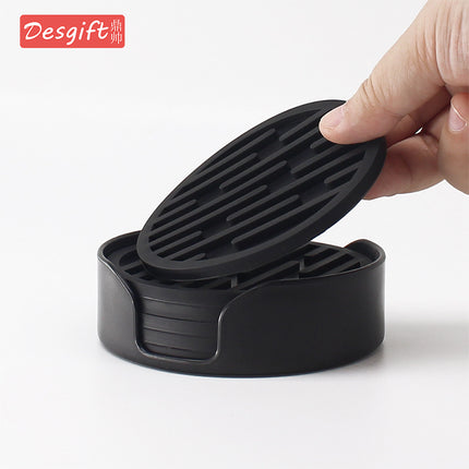 Silicone Coaster 10cm Round Heat Insulation Mat Marble Coffee Coaster Mat Anti-Perm Mat Set Storage Striped Drain