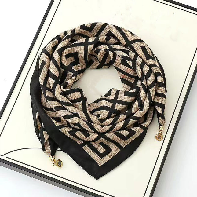 2026 New Style Warm Square Scarf with Magnetic Buckle, Triangular Silk Scarf, Cotton Scarf for Women, Stylish Neck Warmer for Spring, Autumn, and Winter, Versatile and Elegant