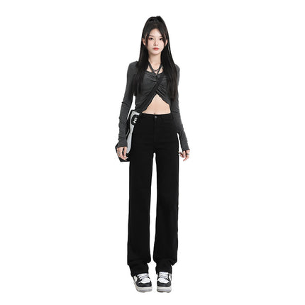 High waist pants jeans women's YKK zipper inner clothesline narrow straight pants slimming high elastic pipe pants