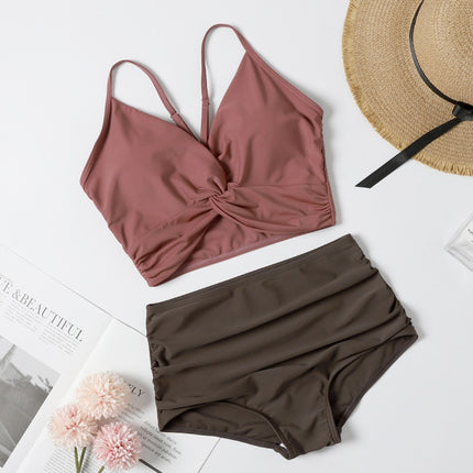 Cross-border Wholesale V-neck Sexy Swimsuit Women's Hot Spring Belly Covering Slimming Small Fresh Split ins Fairy Fan Chao Swimsuit
