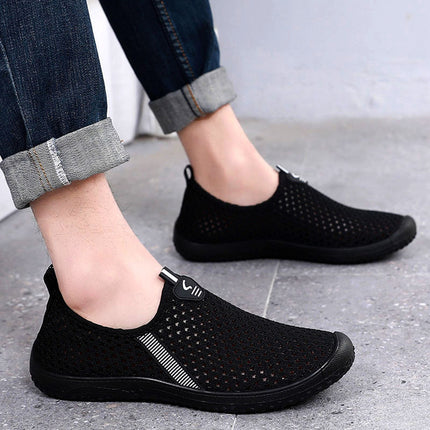 Spring and Summer Men's Single Mesh Shoes, Breathable Casual Beanie Slip-On Soft-Soled Old Beijing Cloth Shoes, Middle-Aged and Elderly Dad's Lazy Shoes