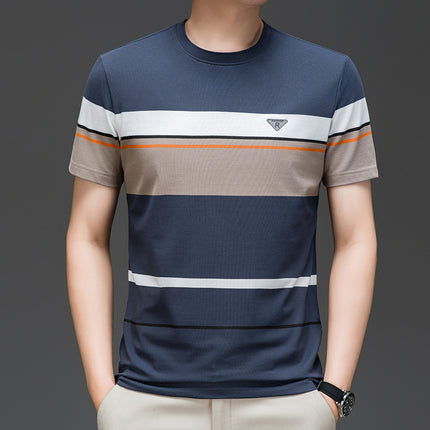 Mingdi Mouse Men's Summer New Men's Round Neck Pullover T-Shirt Striped Fashion Casual Thin Short Sleeve Top for Men