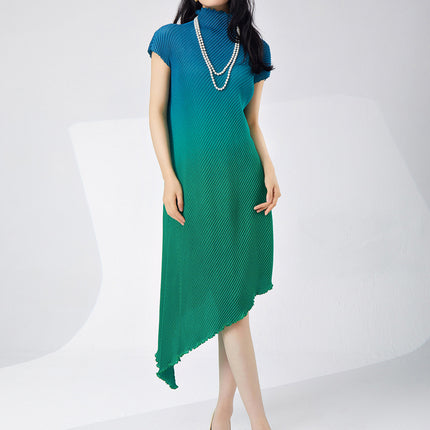 Miyake Fashion Women's High-End Unique Dress Set, Fashionable Gradient Dress, Elegant Two-Piece Set
