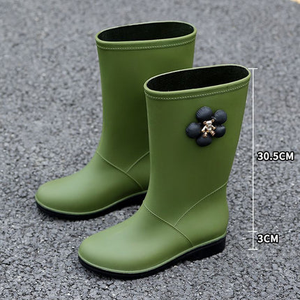 Fashion New Women's Rain Boots High Tube Korean Version Non-Slip Rain Boots Long Tube Outdoor Water Boots Fashion Versatile Rubber Shoes Wholesale