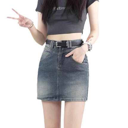 Denim Skirt Women's Short Skirt 2024 Summer New High Waist Slimming Anti-running Light Cover Meat Design Sense Wrap Hip Skirt