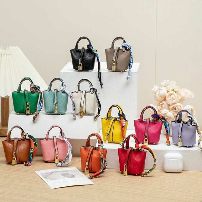 2026 New Microfiber Leather Small Basket Bag Pendant Mini Cute Earphone Bag Pendant Keychain Car Pendant