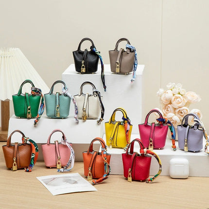2026 New Microfiber Leather Small Basket Bag Pendant Mini Cute Earphone Bag Pendant Keychain Car Pendant