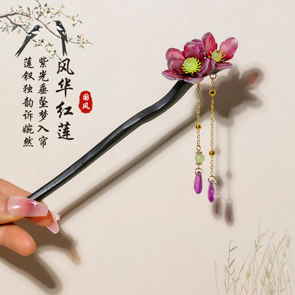 Antique Hairpin Tassel Step Wooden Hairpin Imitation Ebony Headwear Disc Hair Han Clothes Accessories Hair-pulled Ancient Clothes Hair Women
